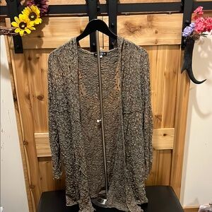 Surrealist USA Elegant Open-Front Lace Textured Cardigan in Earth Tones